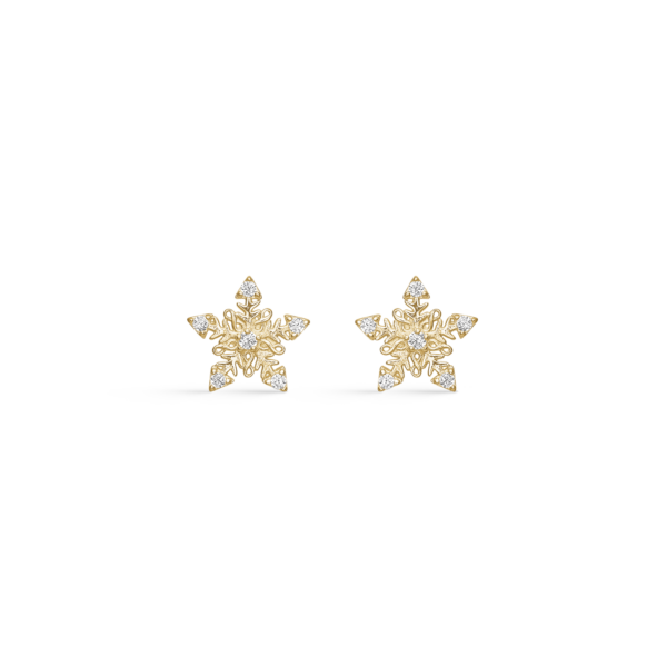 Dammring snöflinga örhängen 14 karat guld, med sten, 7,58 x 7,79 mm
