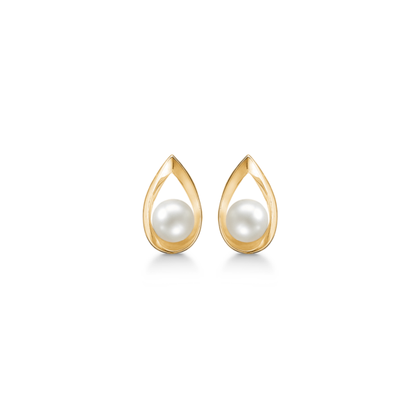 Droppformade pärlörhängen i guld, 9,53 x 5,89 mm.