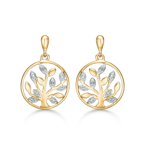 Dust ring tree of life 14 karat guldörhängen med äkta diamanter