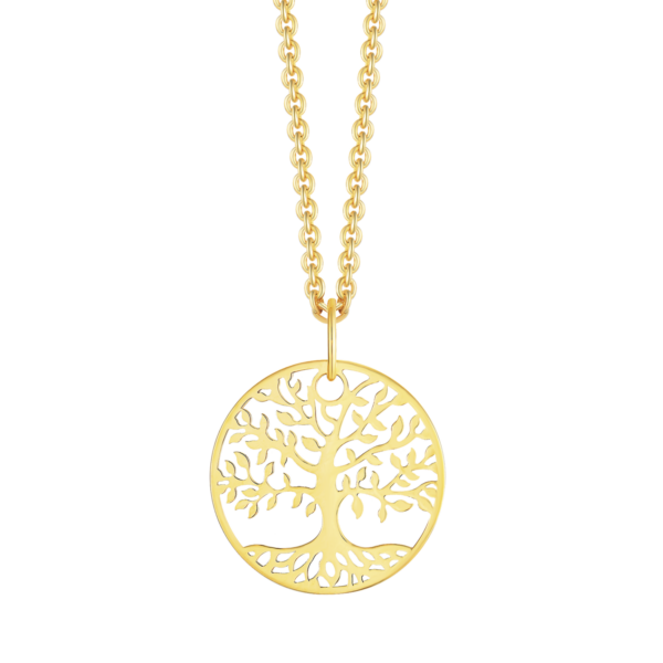 Livets träd 14 karats guldhalsband, livets träd i en cirkel