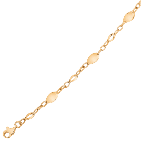 14 kt. guldhalsband vänt platt ovalt med kedja emellan. Längd 43,5 cm.