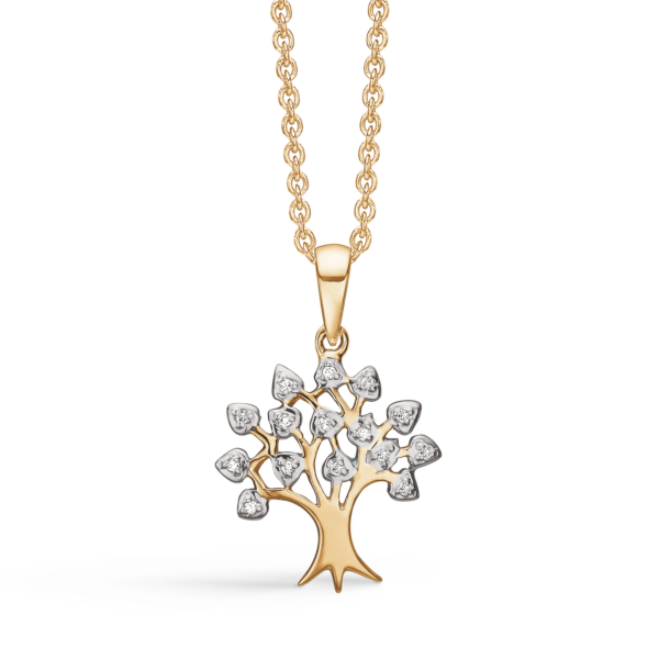 Dammring livets träd diamant Guldhalsband 14 karat 42-45 cm