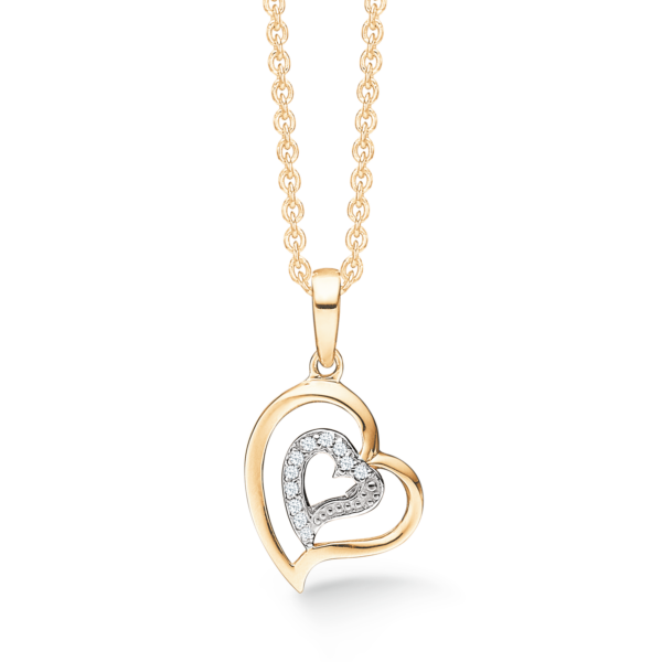 Dubbelt hjärta halsband 14 kt guld med stenar 42-45 cm