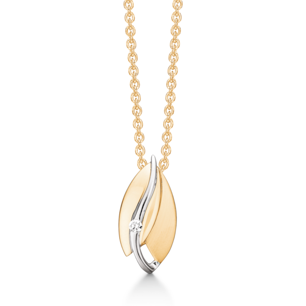14 kt. rött guld halsband dropp matt röd med syntet. cubic zirconia i rodiumpläterad linje ovan