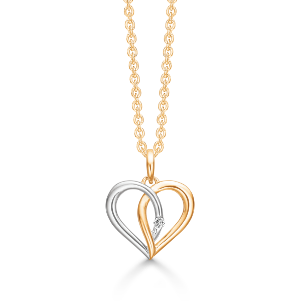 Guld hjärta halsband guld och silver med briljant 42-45 cm