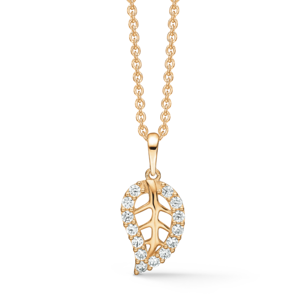 14 kt. bladguld halsband med zirkoner runt om.