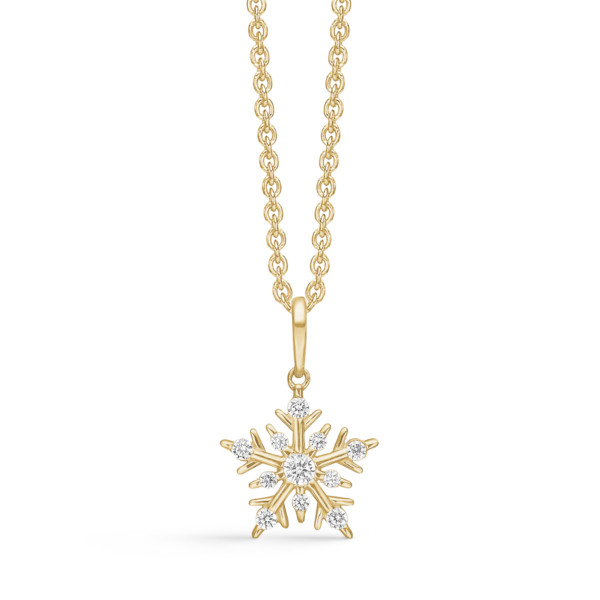 14 kt. guld snöflinga halsband med facetterade zirkoner.