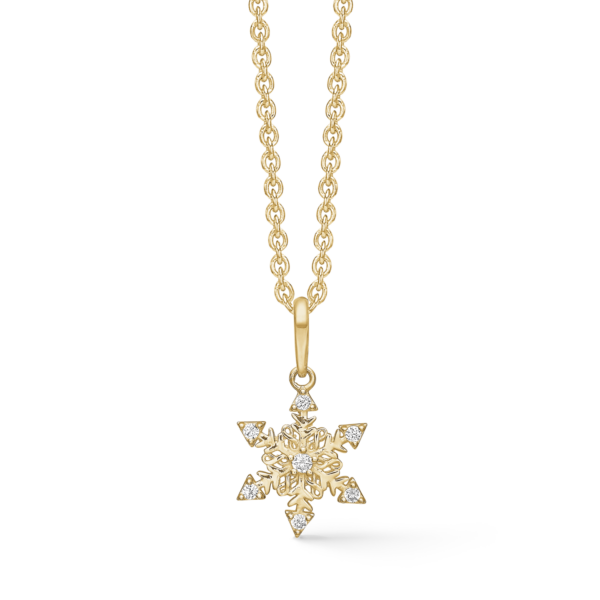 14 kt. guld snöflinga halsband med facetterade zirkoner.