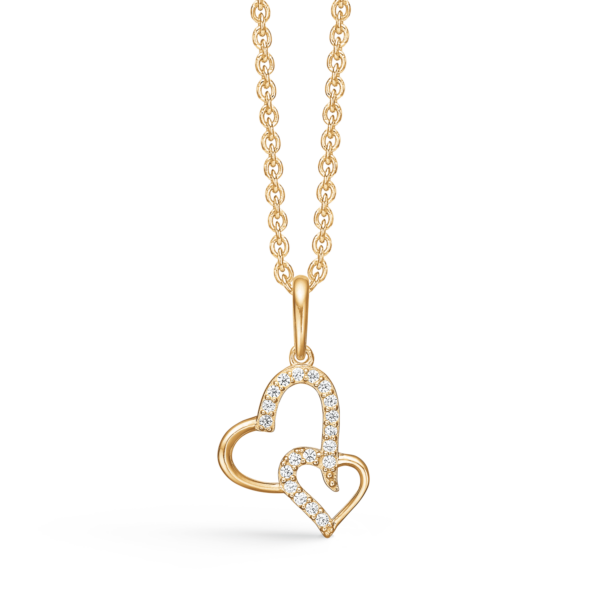 Dubbelt hjärta halsband med stenar 14-karats guld 42-45 cm