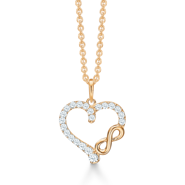 Dammring Infinity / hjärta Halsband i 14 karat guld med zirkoner 42-45cm