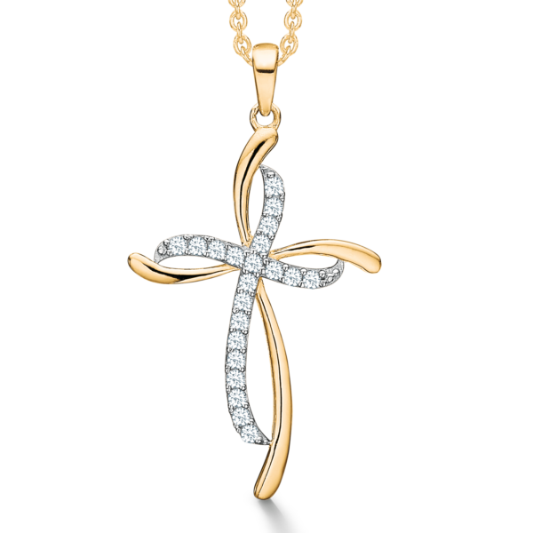 14 kt. guldkorshalsband med zirkoner.