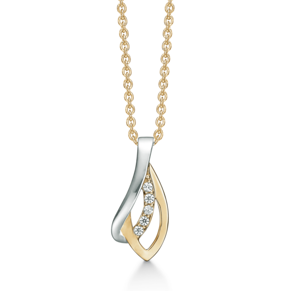 14 kt. Guldhalsband 2 st rosetter med zirconia i ena sidan på en av dem