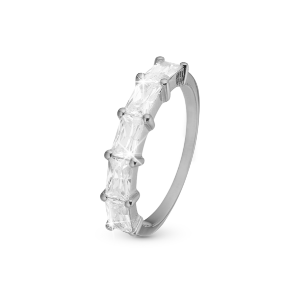 Christina silverring med 5 vackra zirkonstenar - Vit Baguette