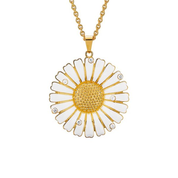 Lund Copenhagen Marguerit Halsband guldpläterat med zirkonstenar. 36 mm