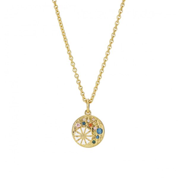 Lund Copenhagen Marguerit Halsband guldpläterat silver med färgade stenar. 7,5 mm