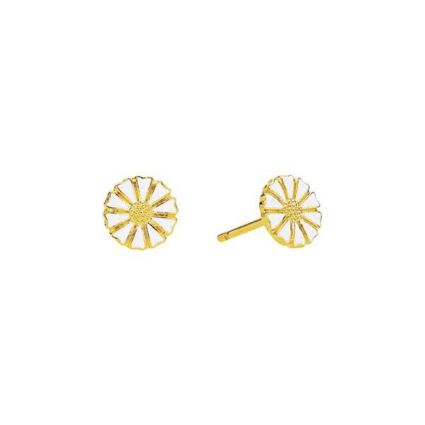 Lund Copenhagen Daisy örhängen 24 karat guld, med vit emalj. 7,5 mm