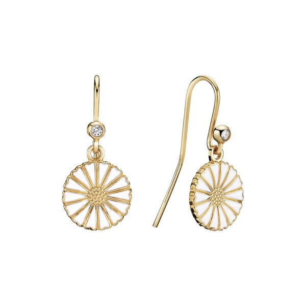 Lund Copenhagen Marguerit Hänge örhängen 24 karat guld med zirconia stenar. 11 mm