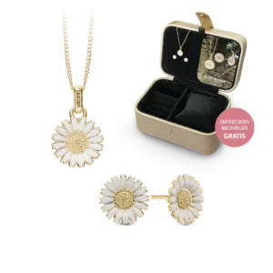 Christina Marguerit smykkesæt halskæde og øreringe i forgyldt inkl smykkeskrin