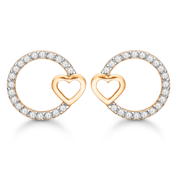 Støvring Circle-heart örhängen guldpläterat silver med zirconia stenar