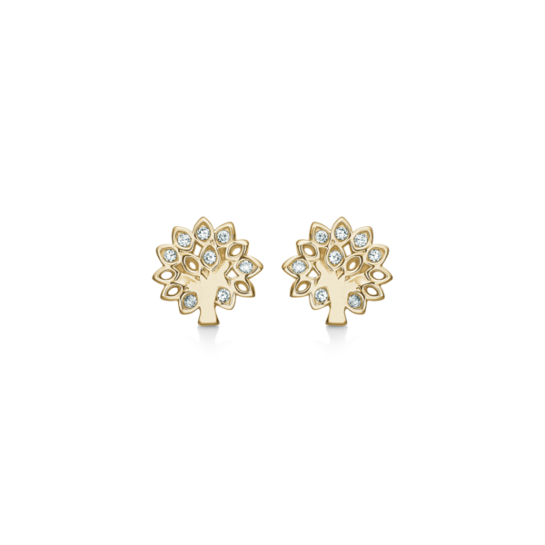 Støvring livets träd örhängen i guldpläterat silver, med zirkonstenar