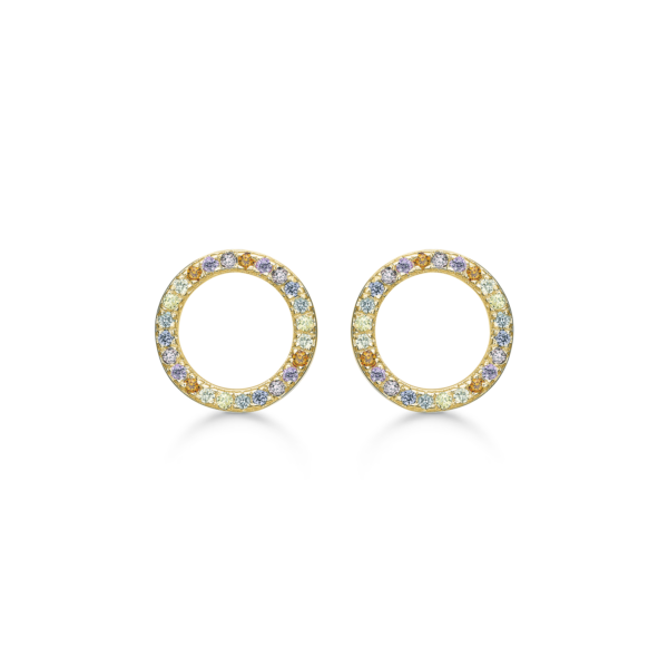 Dust ring örhängen med färgade stenar. Guldpläterad