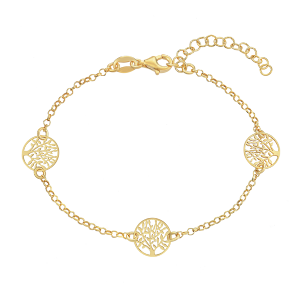 Livets träd guldpläterat armband. Längd 17+4 cm