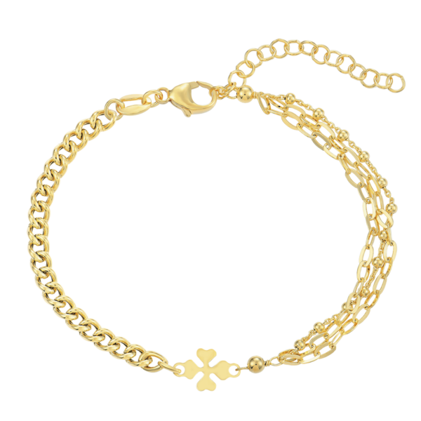 Fyrklöver Armband i förgylld silver. Längd 17+4 cm