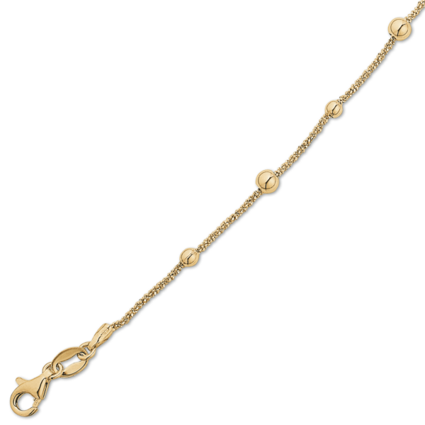 Silverförgyllt armband rodiumpläterat 7 kulor på diamantslipad ankarkedja.