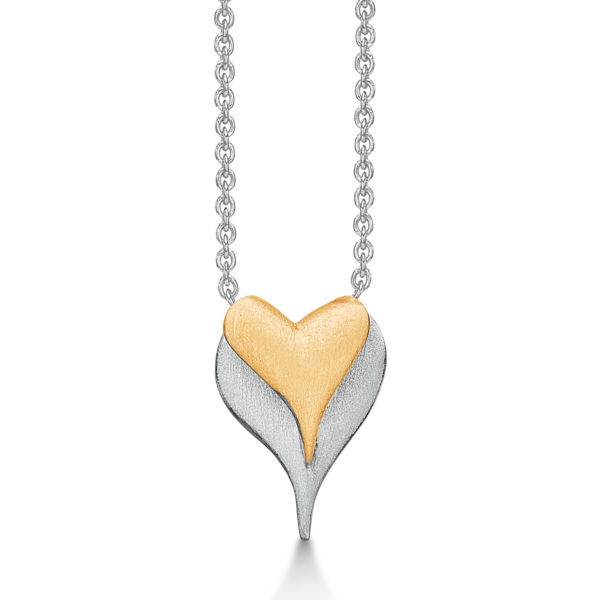Dust ring hjärta halsband guldpläterat silver matt/borstad yta