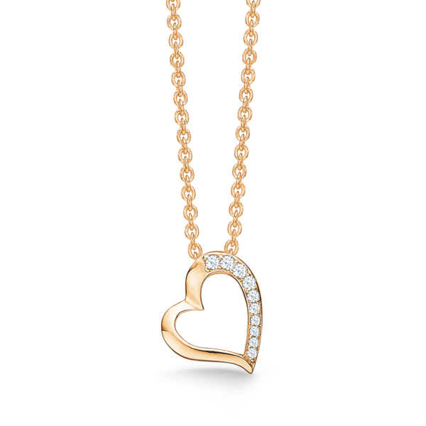 Støring Heart halsband i guldpläterat silver, med vita stenar. 42-45 cm
