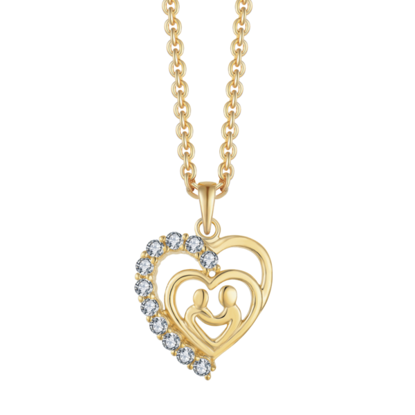 Mor och barn halsband med hjärta och zirconia stenar