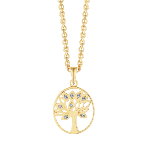 Livets träd Silverpläterat halsband i oval med zirkoner