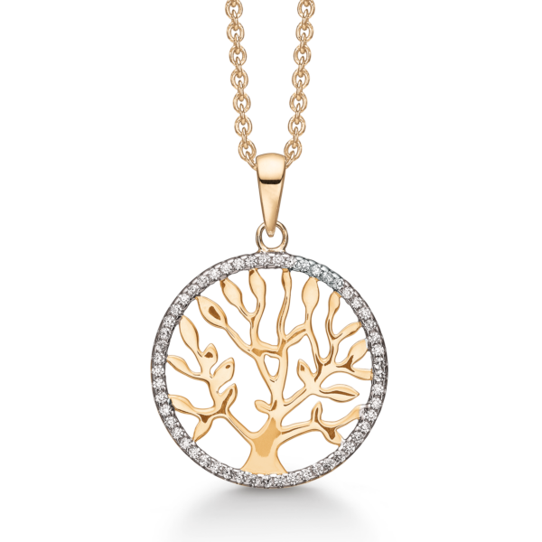 Støvring Tree of Life Halsband 14 karat m/zirkonia 42-45 cm Ø19,5 mm