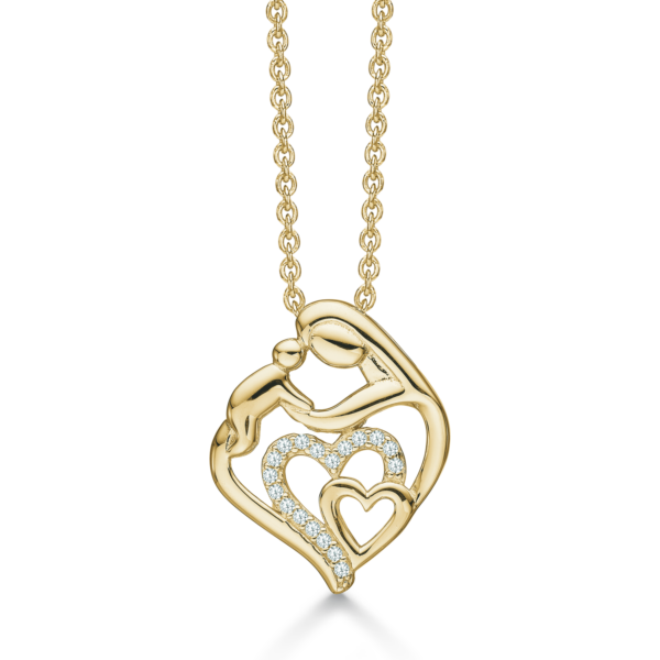 mamma barn halsband med hjärtan i guldpläterat silver med zirkonstenar 42-45 cm