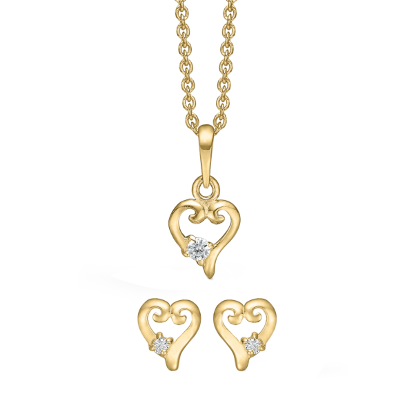 Smyckesuppsatt hjärta guldpläterat silver med facetterad zirkon