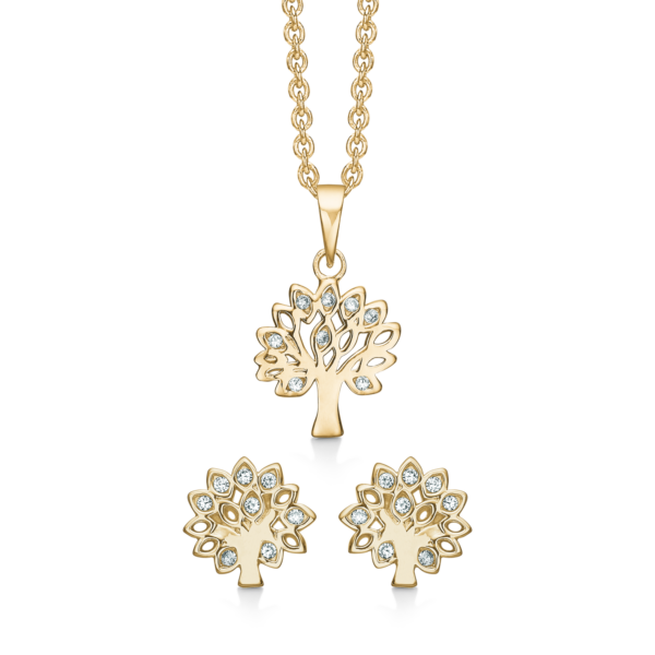 Stövring livets träd smycken insatta i livets träd silverförgyllt