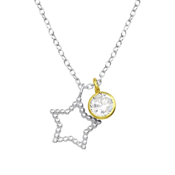 Stjärnhalsband i silver, med juvelstenar - 45cm