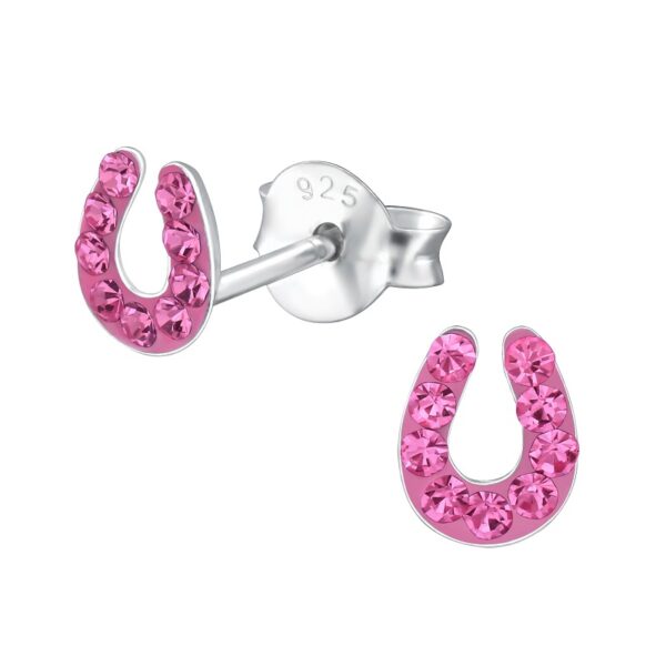 Hästsko örhängen med rosa kristaller 6 mm