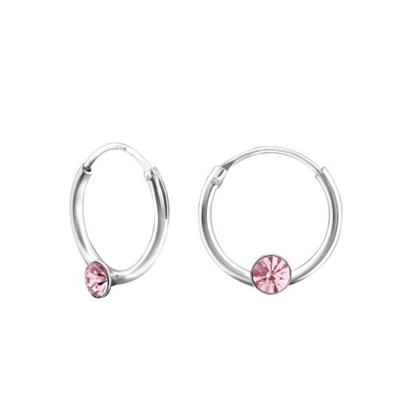 Hoops örhängen i silver med rosa färgad kristall 12 mm