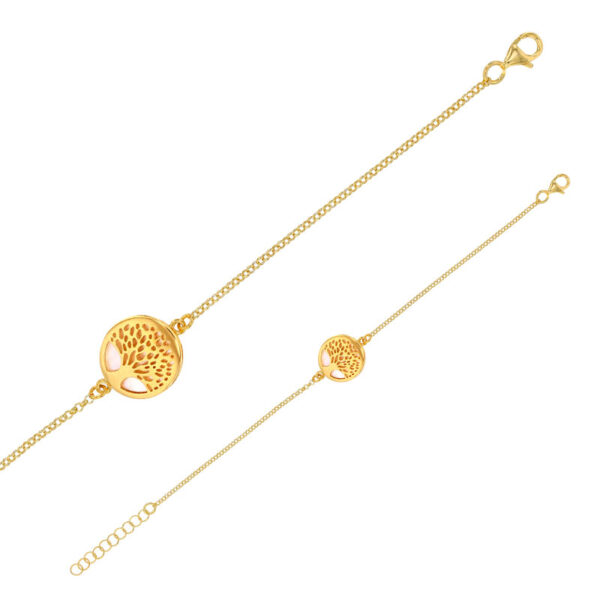 Livets träd armband 14 karat guldpläterat silver med pärlemor - 19 cm