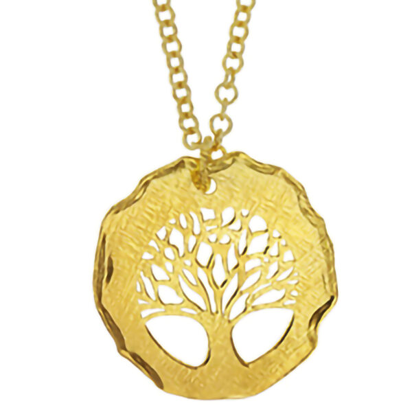 Livets träd halsband guldpläterat 14 karat - borstad yta - 45 cm