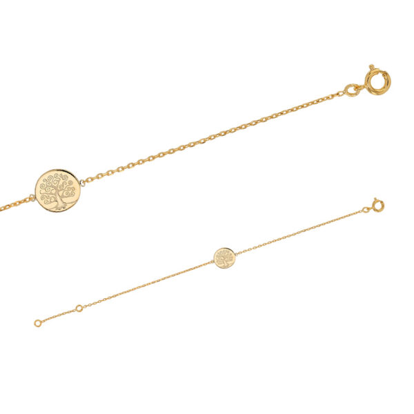 Livets träd 14 karats guldpläterat silverarmband - Längd 18 cm