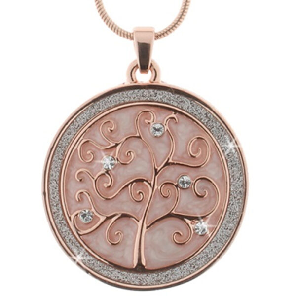 Livets träd halsband i roséguldpläterat stål med kristaller - 49 cm