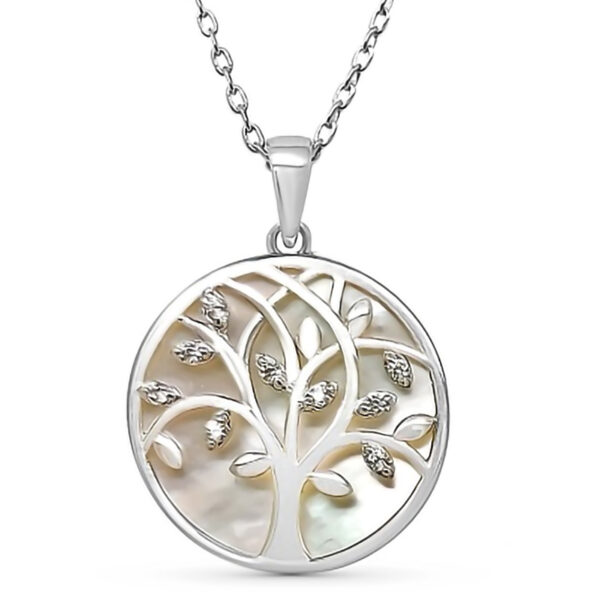 Livets träd halsband i silver, med pärlemor och zirkonstenar - 45 CM