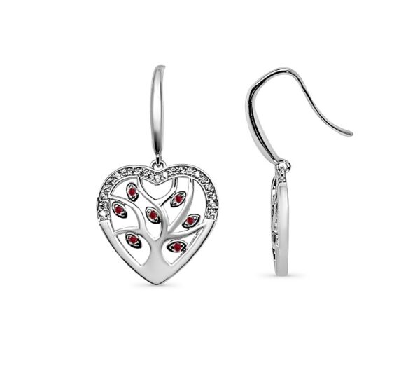 Livets träd hjärta örhängen i silver, med zirconia stenar - Ø16 mm