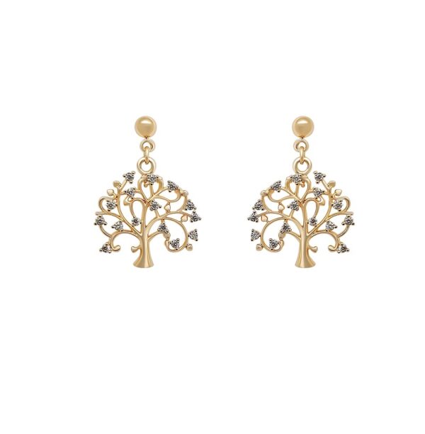 Livets träd Dangle örhängen 18 Karat Guldpläterade med zirkonstenar
