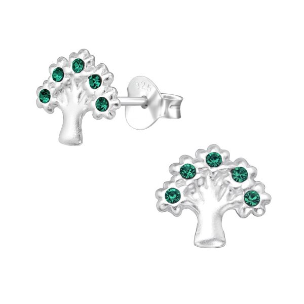 Livets träd örhängen i silver och med turkosa stenar - Ø8 mm