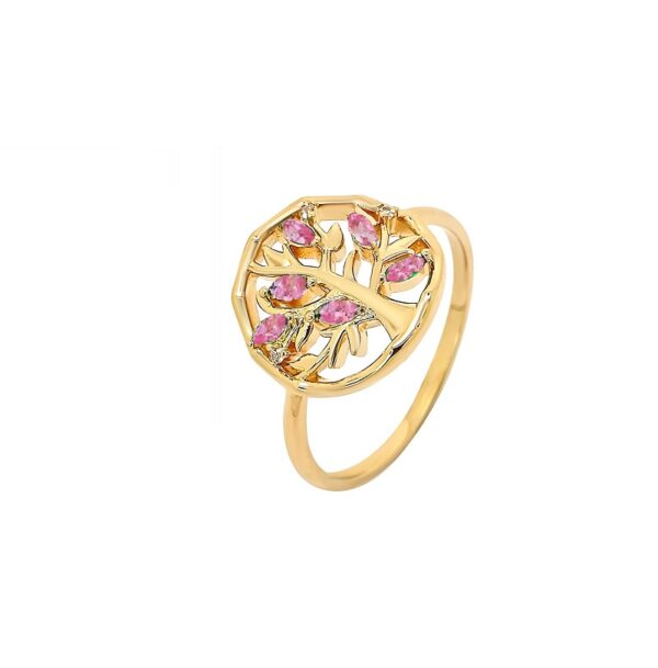 Livets träd ring 18 karat guldpläterad med rosa zirkonsten