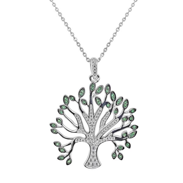Livets träd halsband i silver, med zirkonstenar - 45 CM