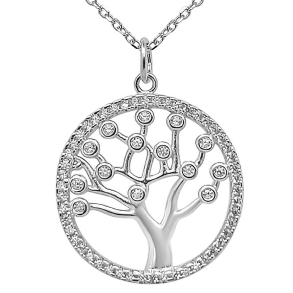 Livets träd halsband i silver, med vita zirconia stenar - 45 CM